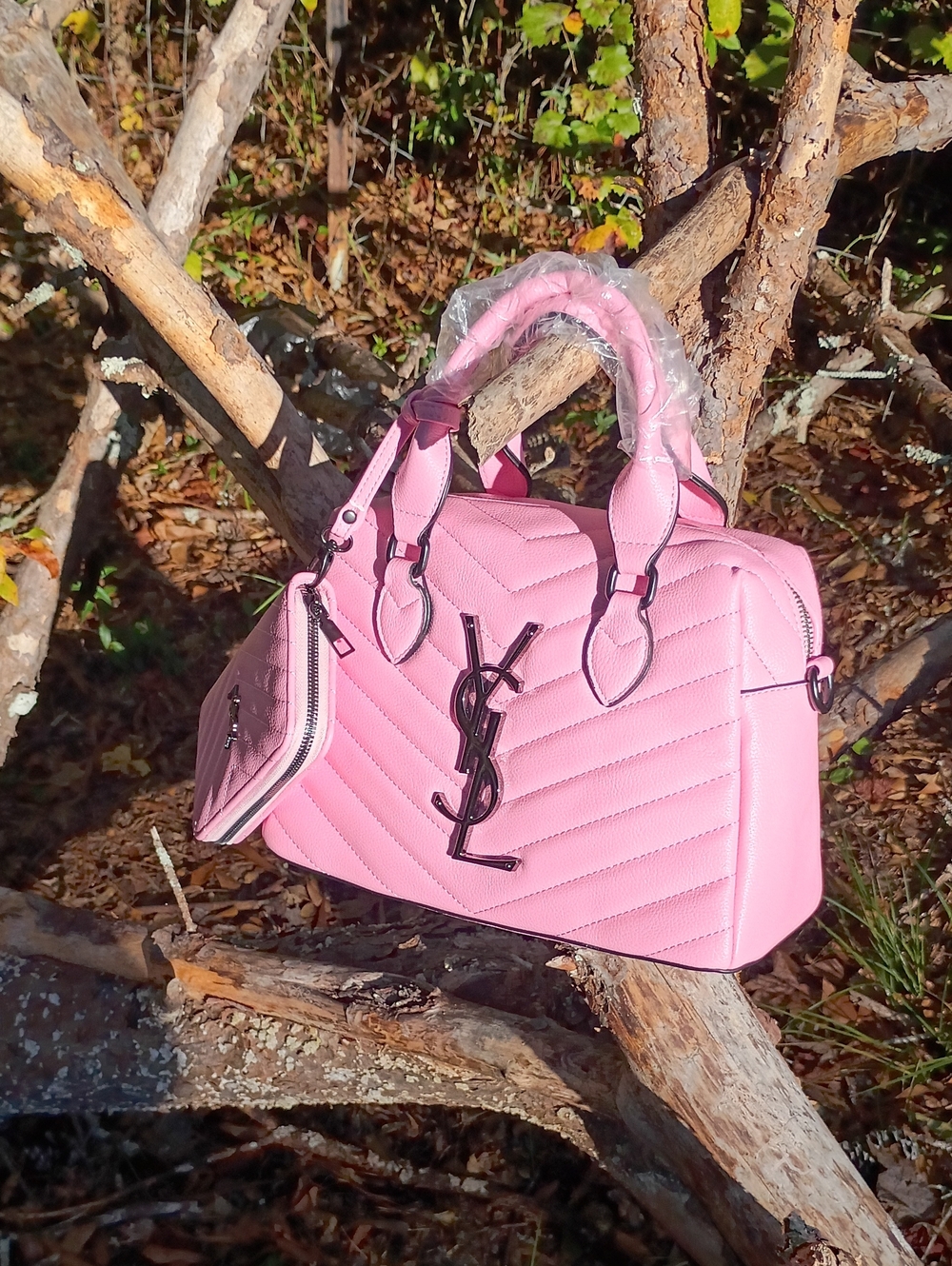 Pink Quilted Top-Handle Satchel with Black Hardware
